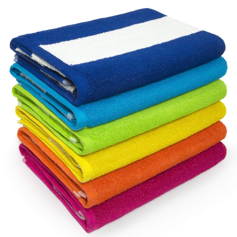 Softerry Cabana Beach and Pool Towel 6 Pack - 30in x 60in - Soft and Absorbent Eco-Friendly Terry Loop (Royal, Turquoise, Green, Yellow, Orange and Pink, 06 Pack) - Image 1